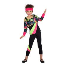 Spetterend Neon 80s Aerobics Meisje Kostuum